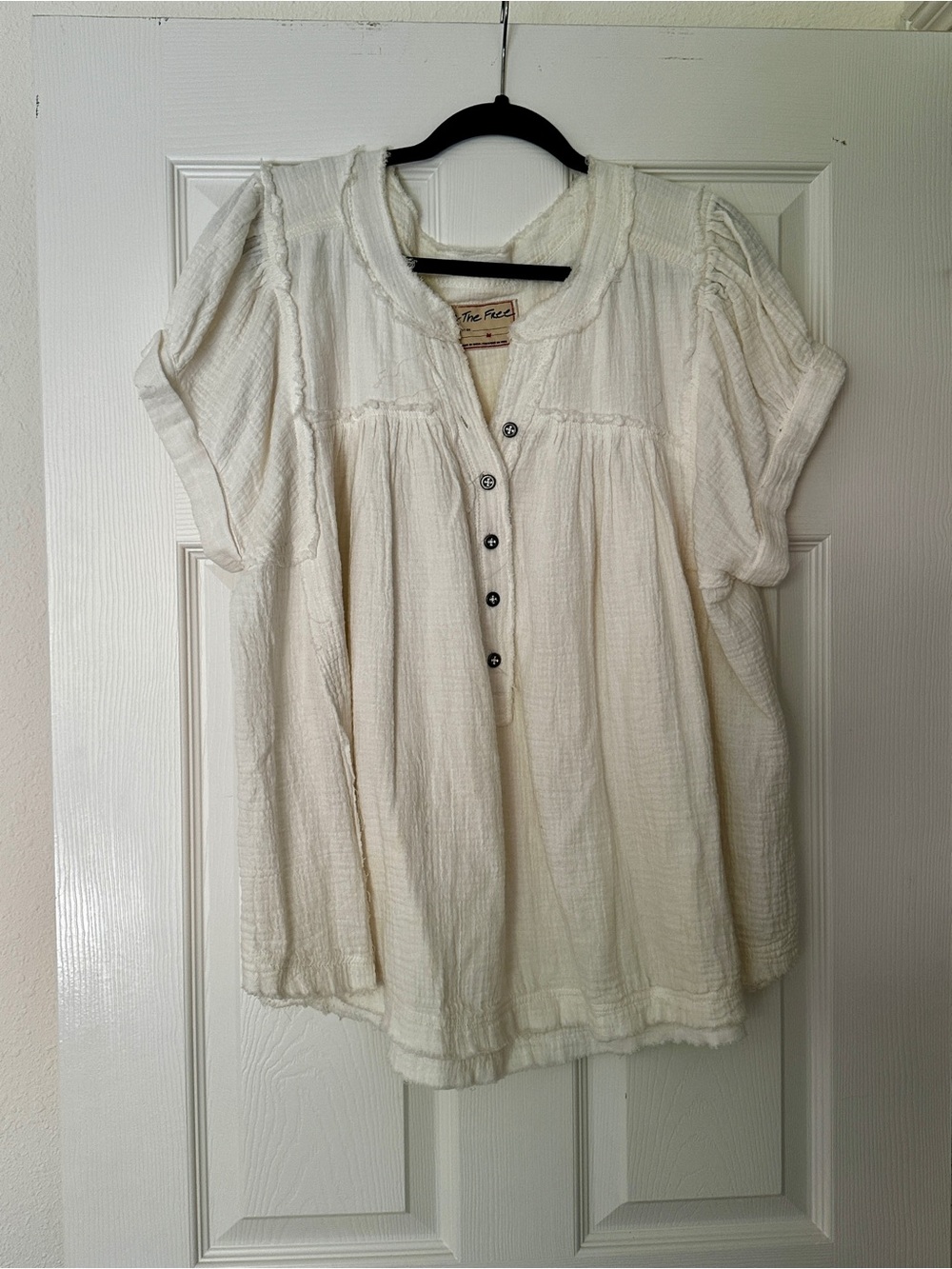 Free People Ivory Button-Front Peasant Blouse